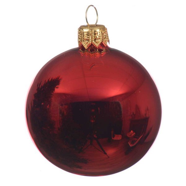 Χριστουγεννιάτικη Γυάλινη Μπάλα Κόκκινη Γυαλιστερή (10cm)